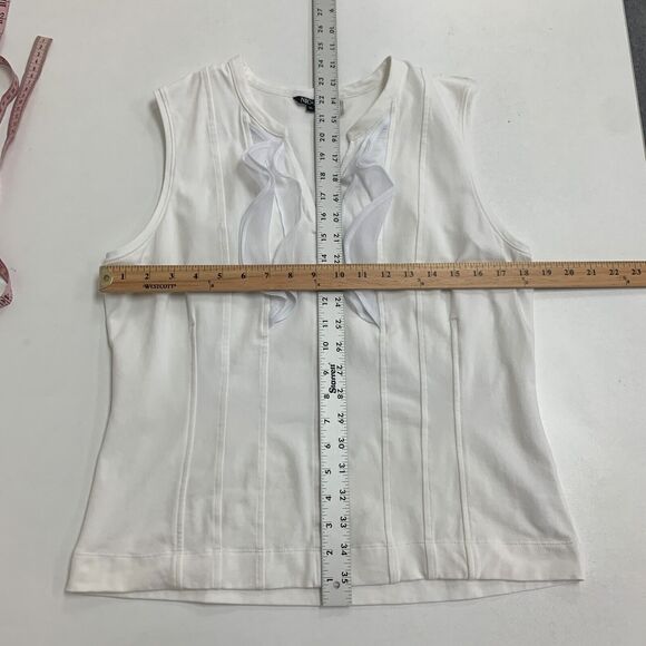 Nic + Zoe Sleeveless Blouse Womens PL Petite Large White Stretch Ruffled V Neck - Picture 7 of 12